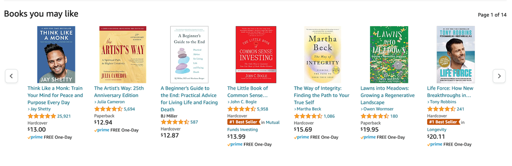 Amazon's &quot;books you may like&quot; section with recommended book listings