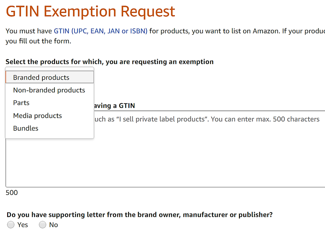 Amazon GTIN exemption form