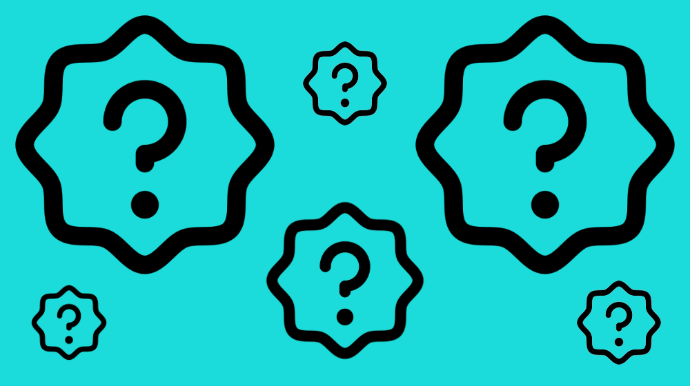 black question marks on blue background