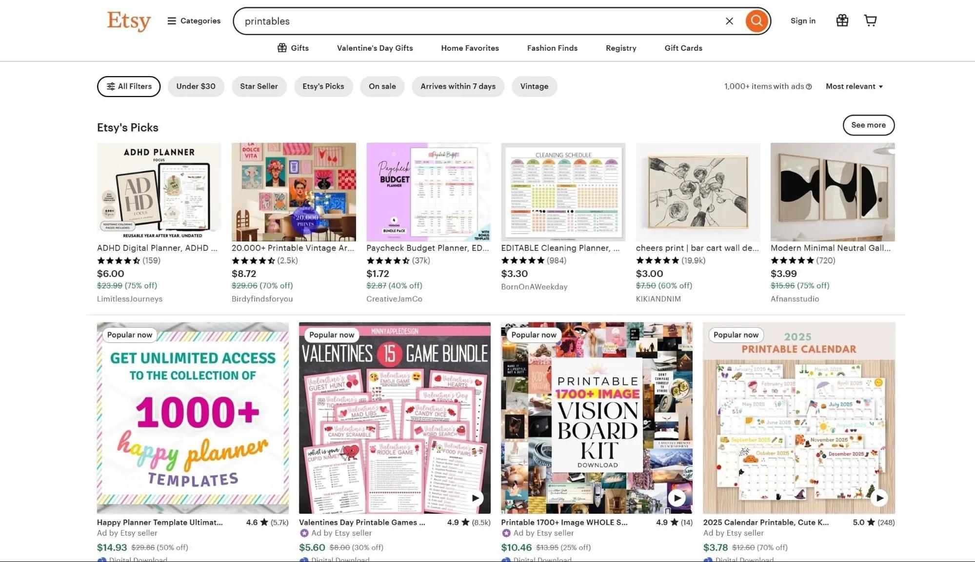 Best Things to Sell on Etsy Printables Search Results