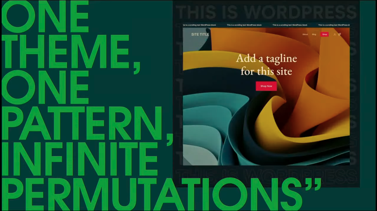 Block themes, style variations, patterns, and more on a slide