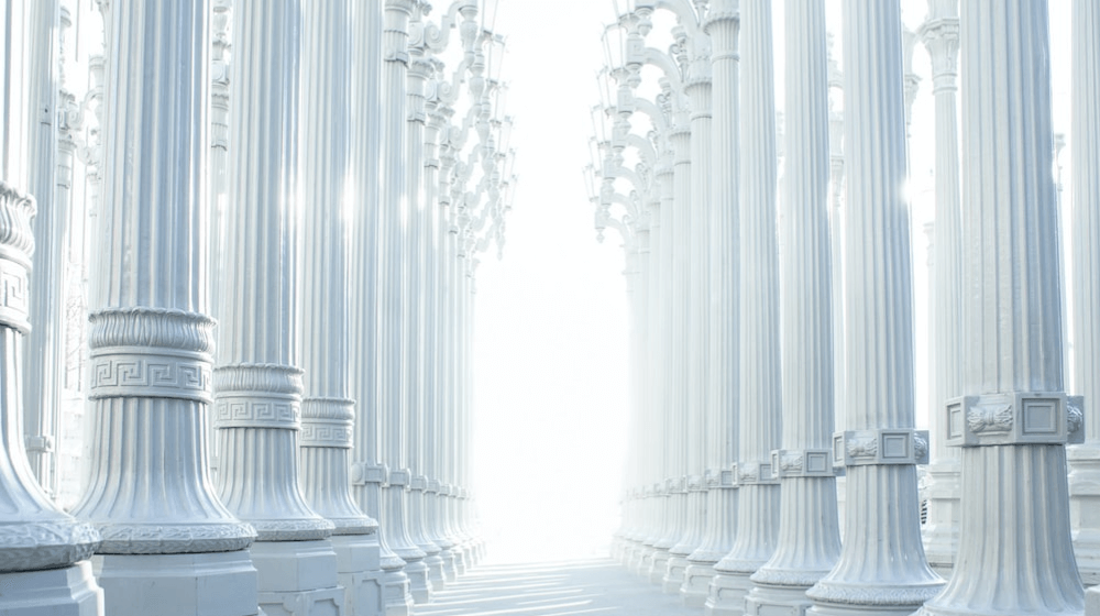 White columns lined up with a white light