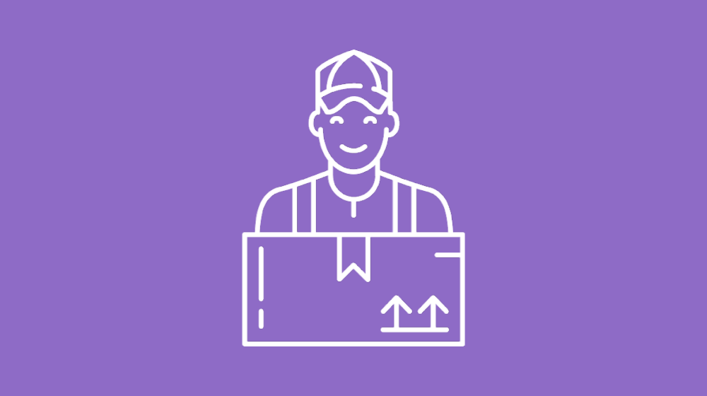 illustration of delivery person on a purple background