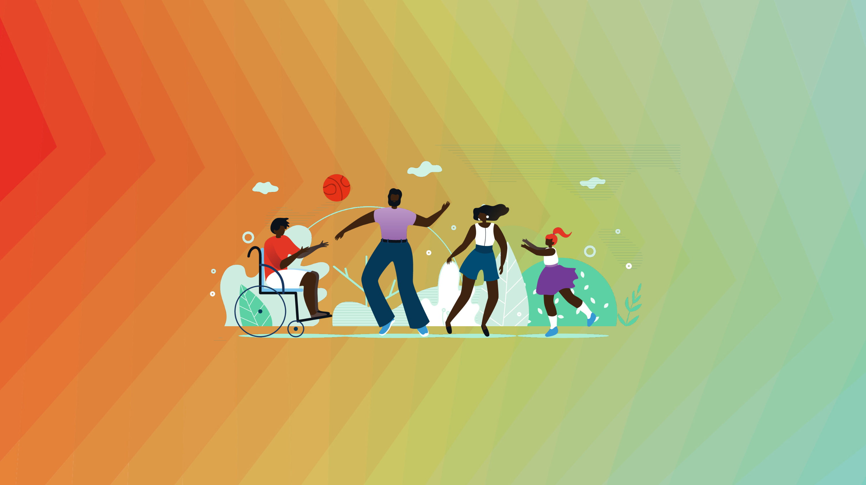 Group of animated people playing ball