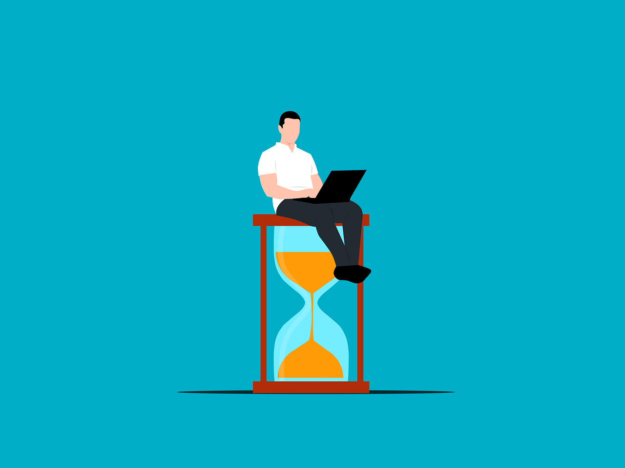 An Illustration Depicts a Man Sitting on an Hourglass