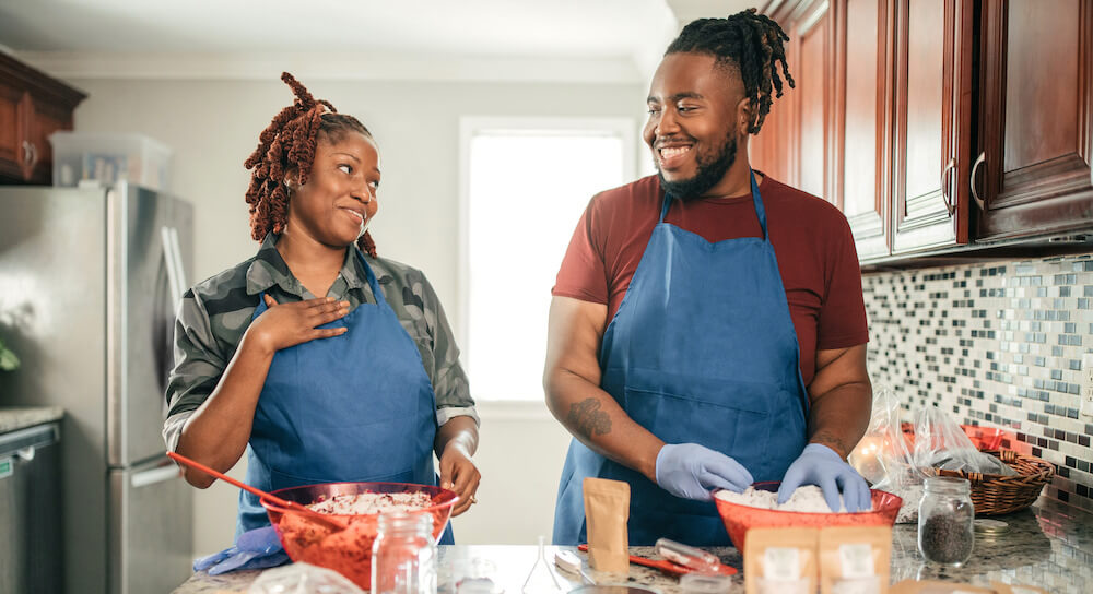 Harp Vision owners in kitchen