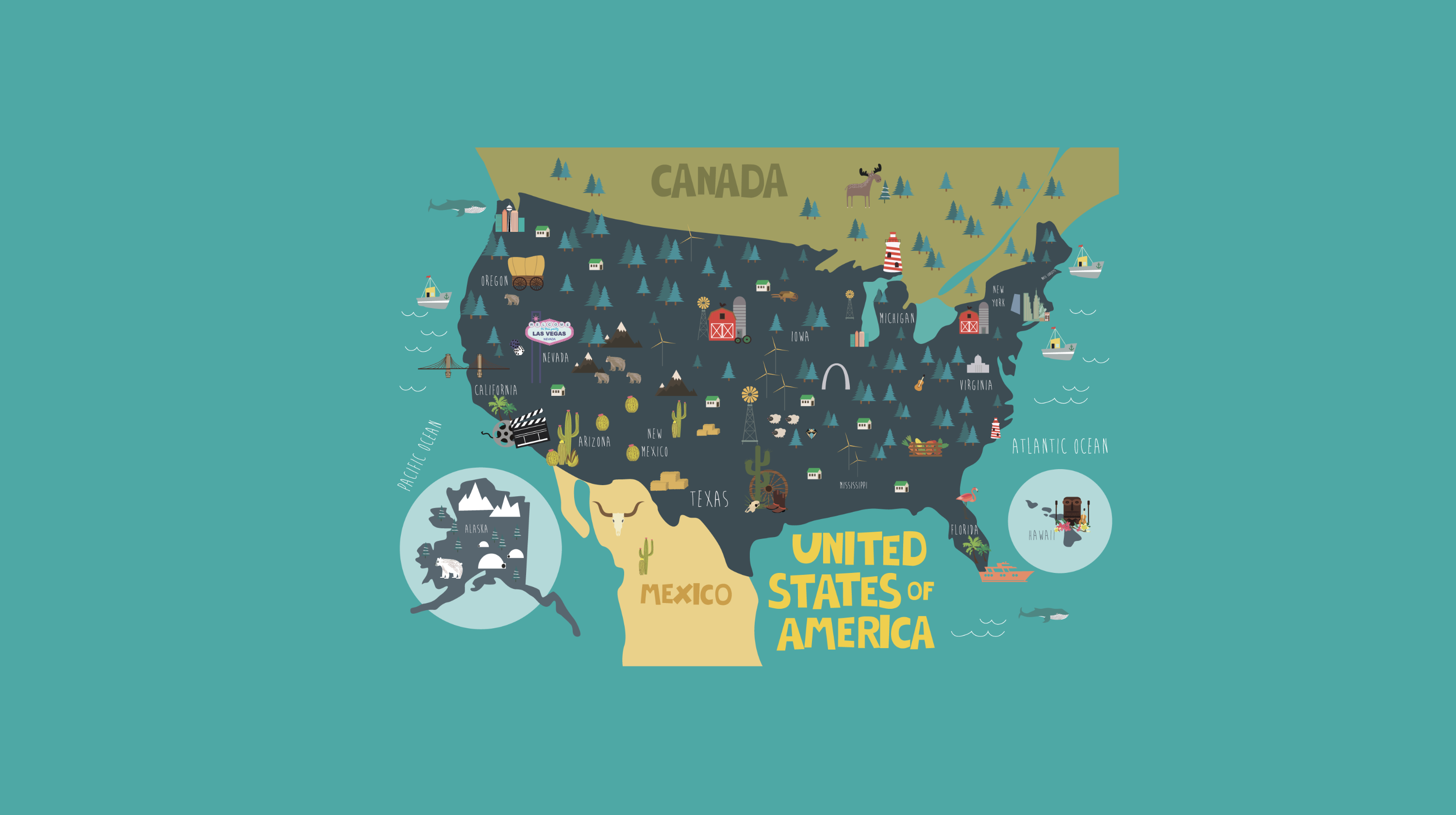 Illustrated map of the United States