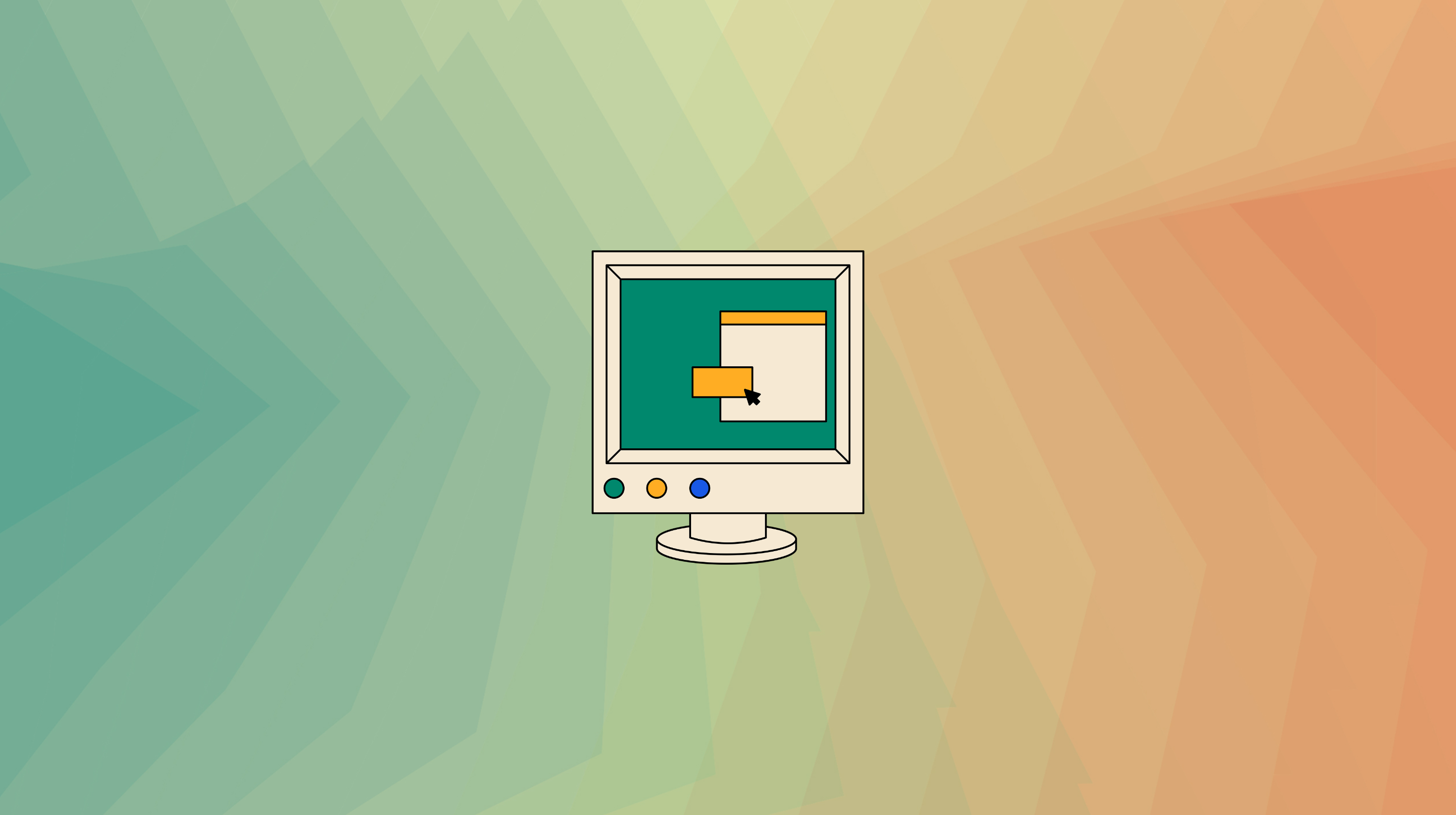 Vector illustration of a computer monitor on a gradient orange and green background