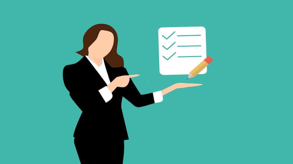 Graphic of business woman pointing to checklist