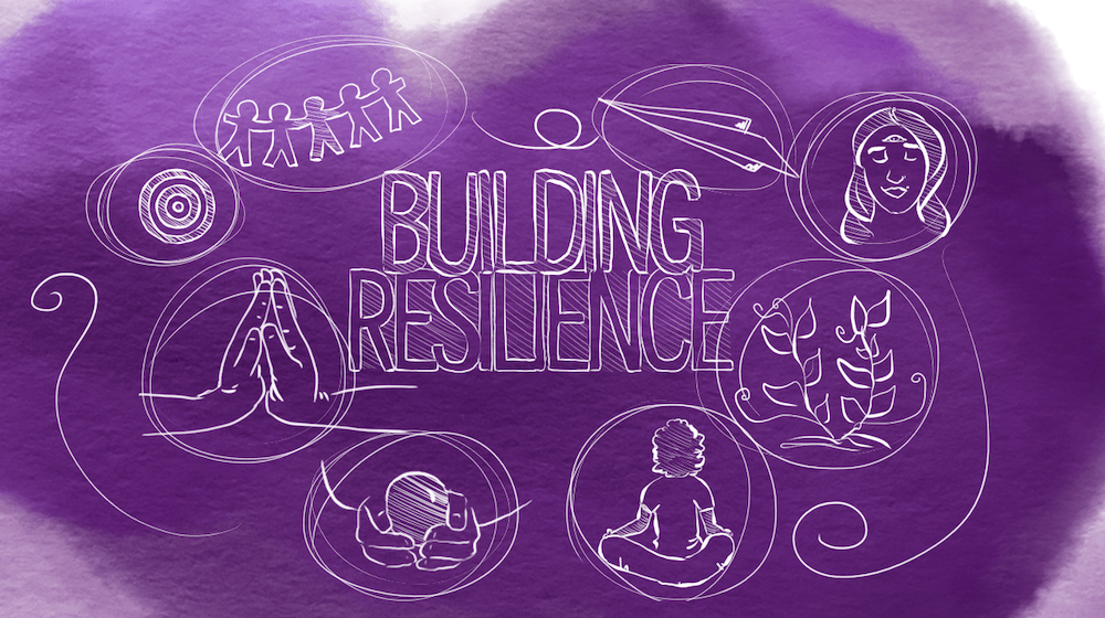 Purple graphic that reads Building Resilience