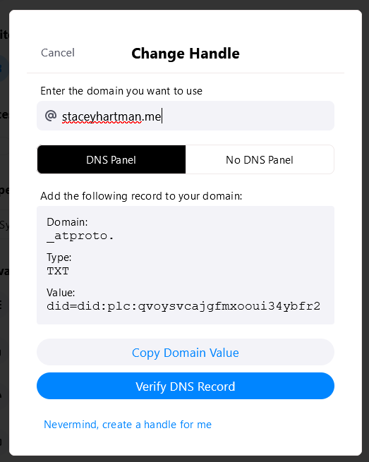 Change Handle popup screen options