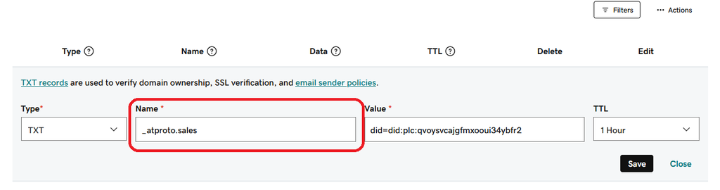Subdomain TXT verification information