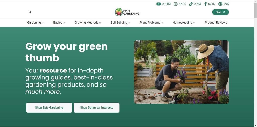 Screenshot of Epic Gardening landing page