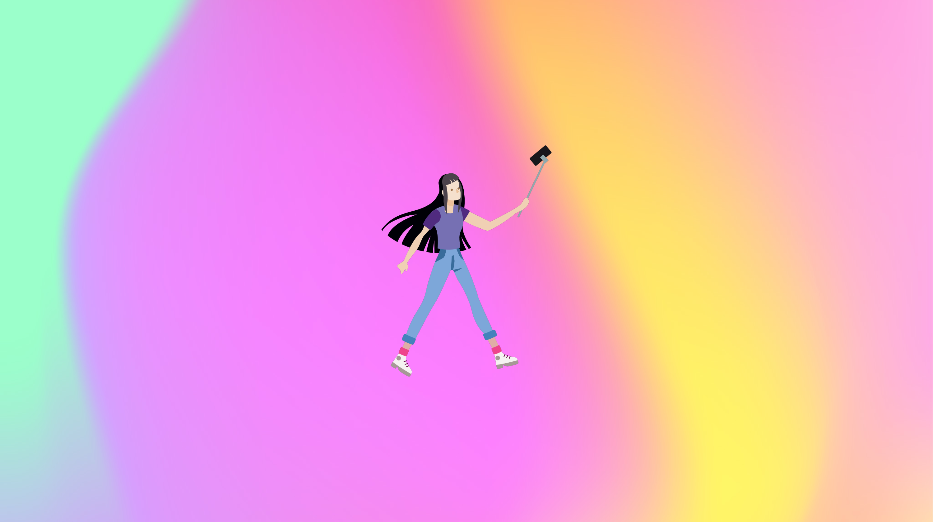 Illustration of a person using a selfie stick