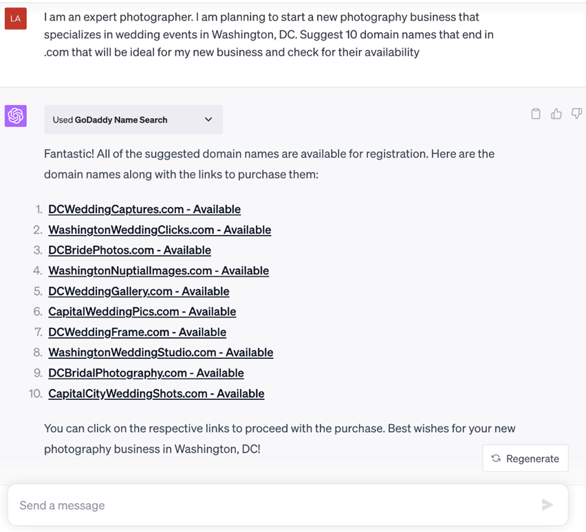 Screenshot of prompt output in ChatGPT