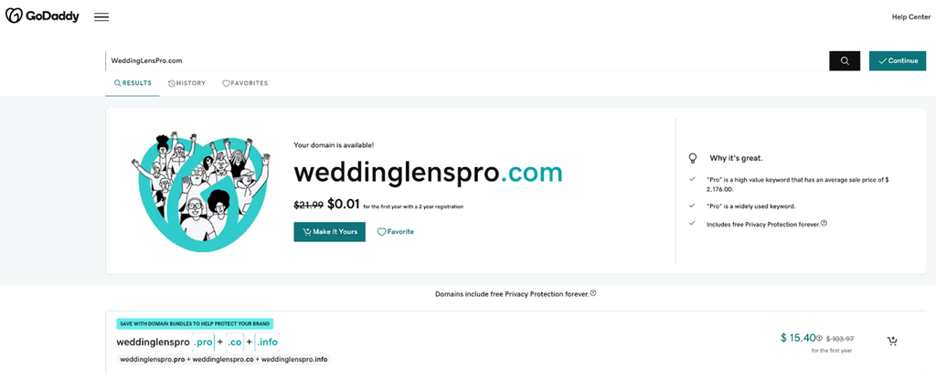 Screenshot of domain results