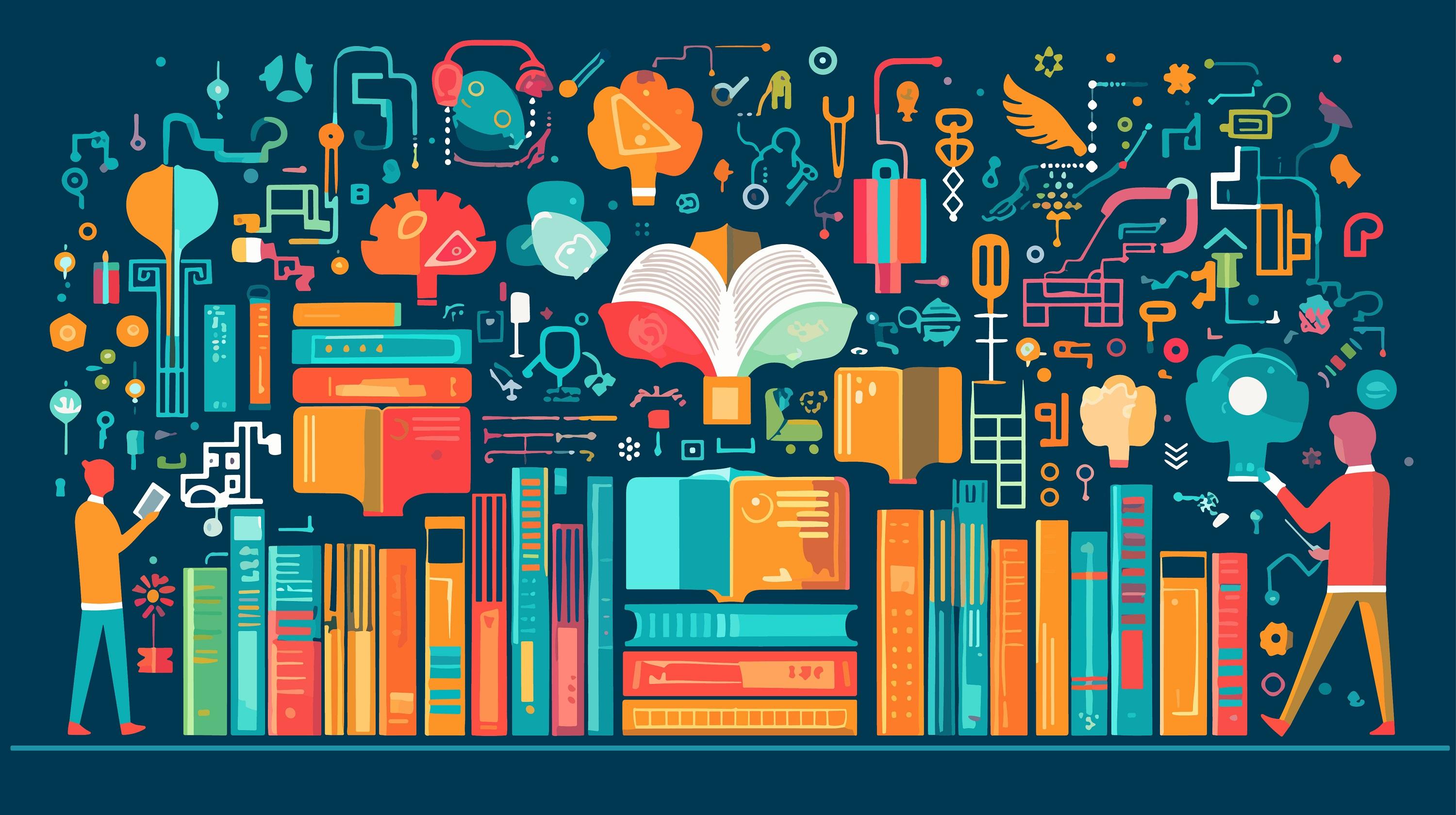 Vector art depicting a compilation of Large Language Model learning