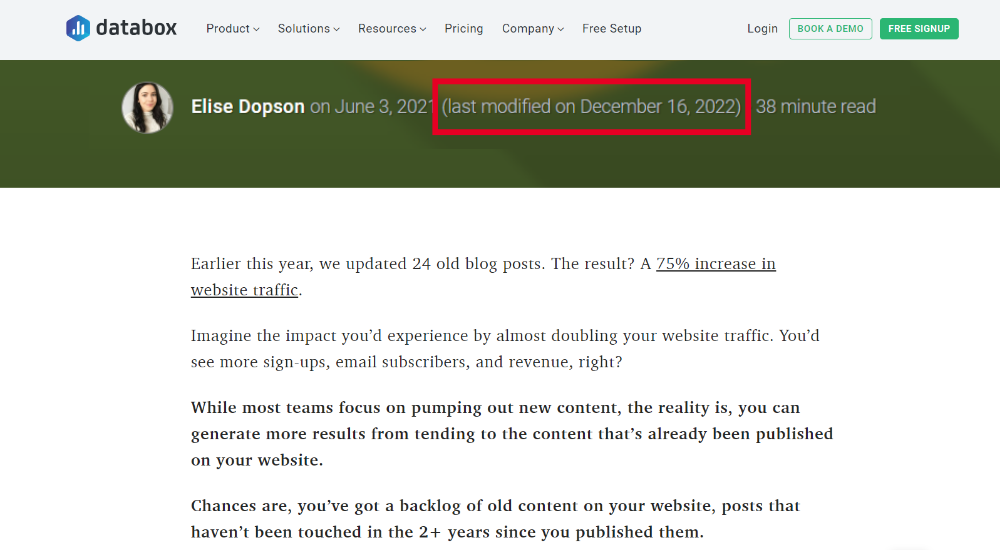 Screenshot of a blog post displaying the date it was last updated
