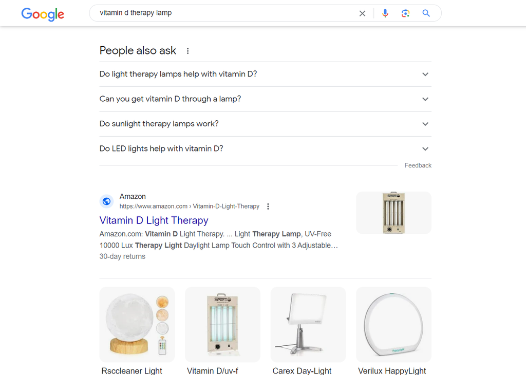 Google search results for "vitamin d therapy lamp"