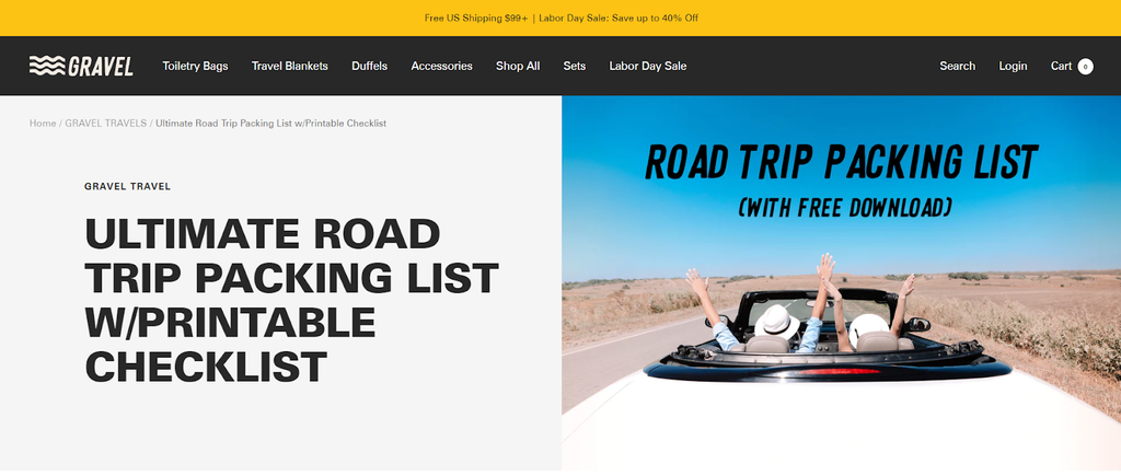 In-blog offer example from Gravel Travel, highlighting printable checklist