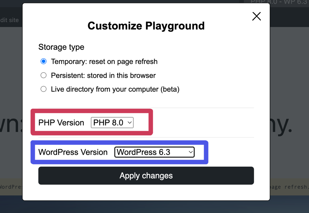 Screenshot of the Customize Playground window.