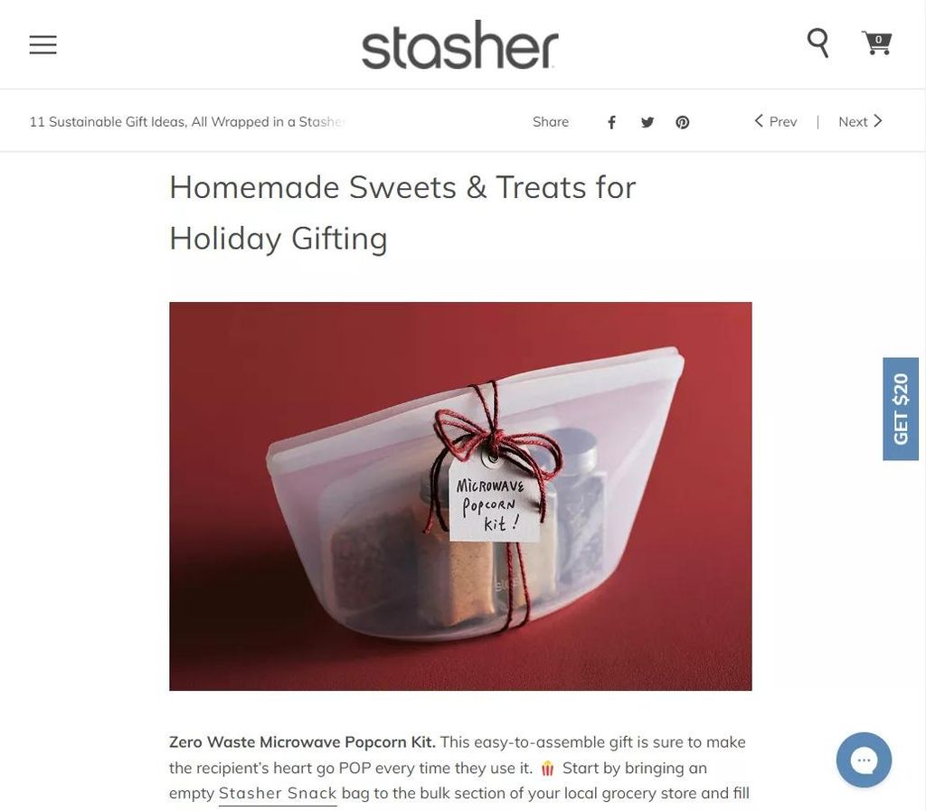 Example of a gift guide from Stasher Bag