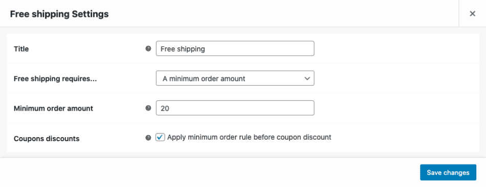 Screenshot shows some rules that can be applied before free shipping is triggered.