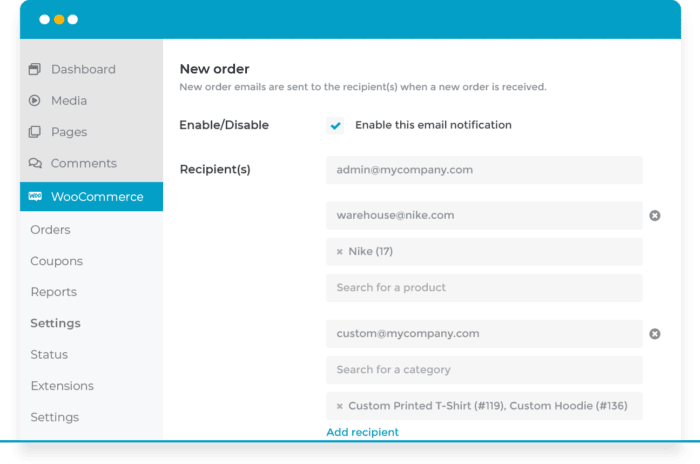 Screenshot shoes a checkout with multiple email fields.