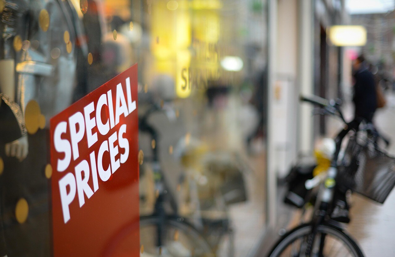 A Sign outside a Store Advertises Special Prices