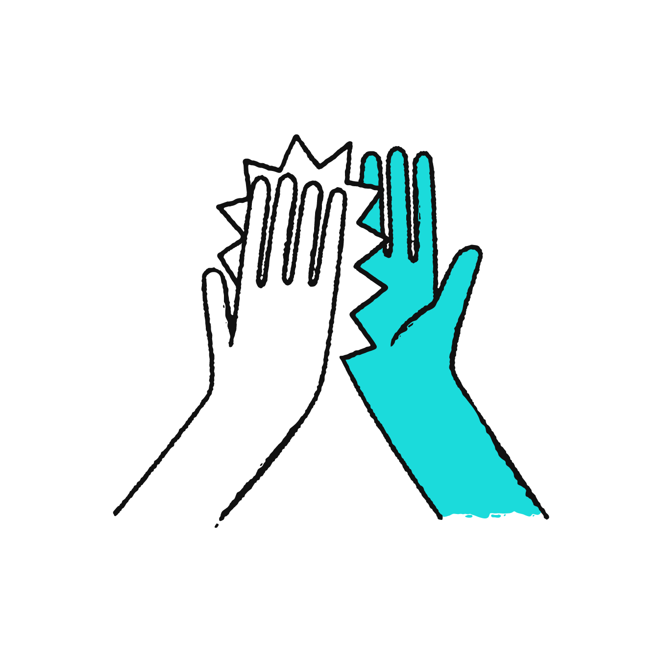 Two hands of distinct colors coming together for a high-five