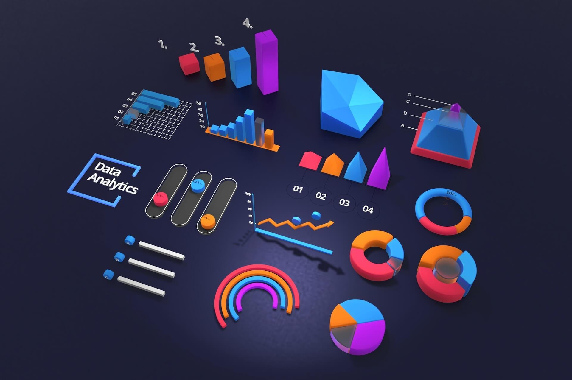 A group of colorful graphs and charts