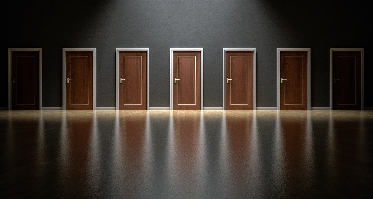 A row of doors in a room