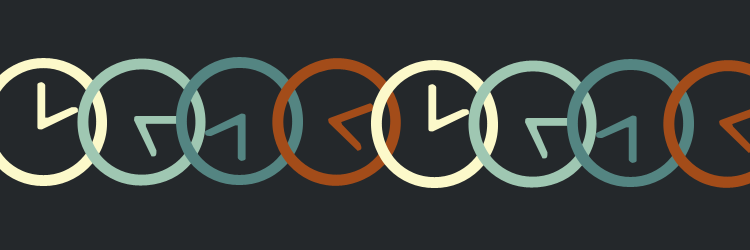 A group of colorful circles with arrows illustrating different times