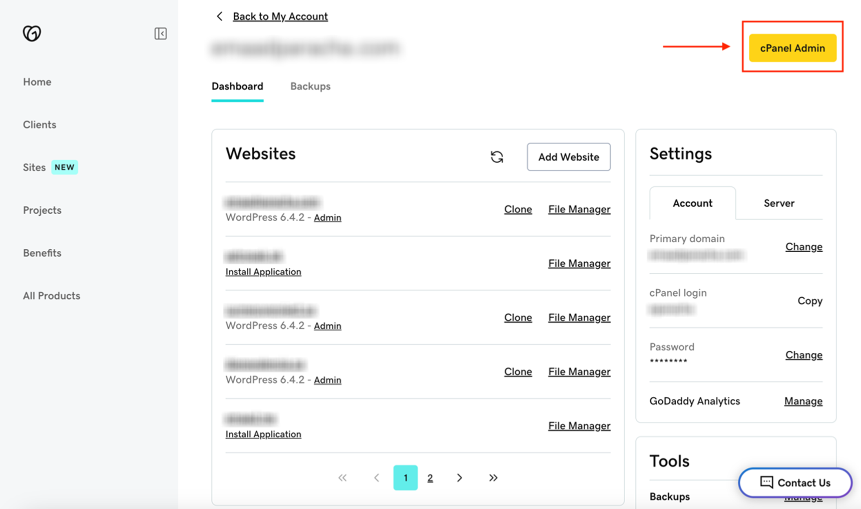 cpanel admin button