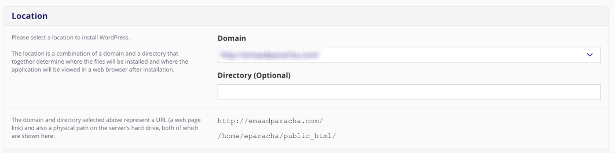 location - wordpress installation
