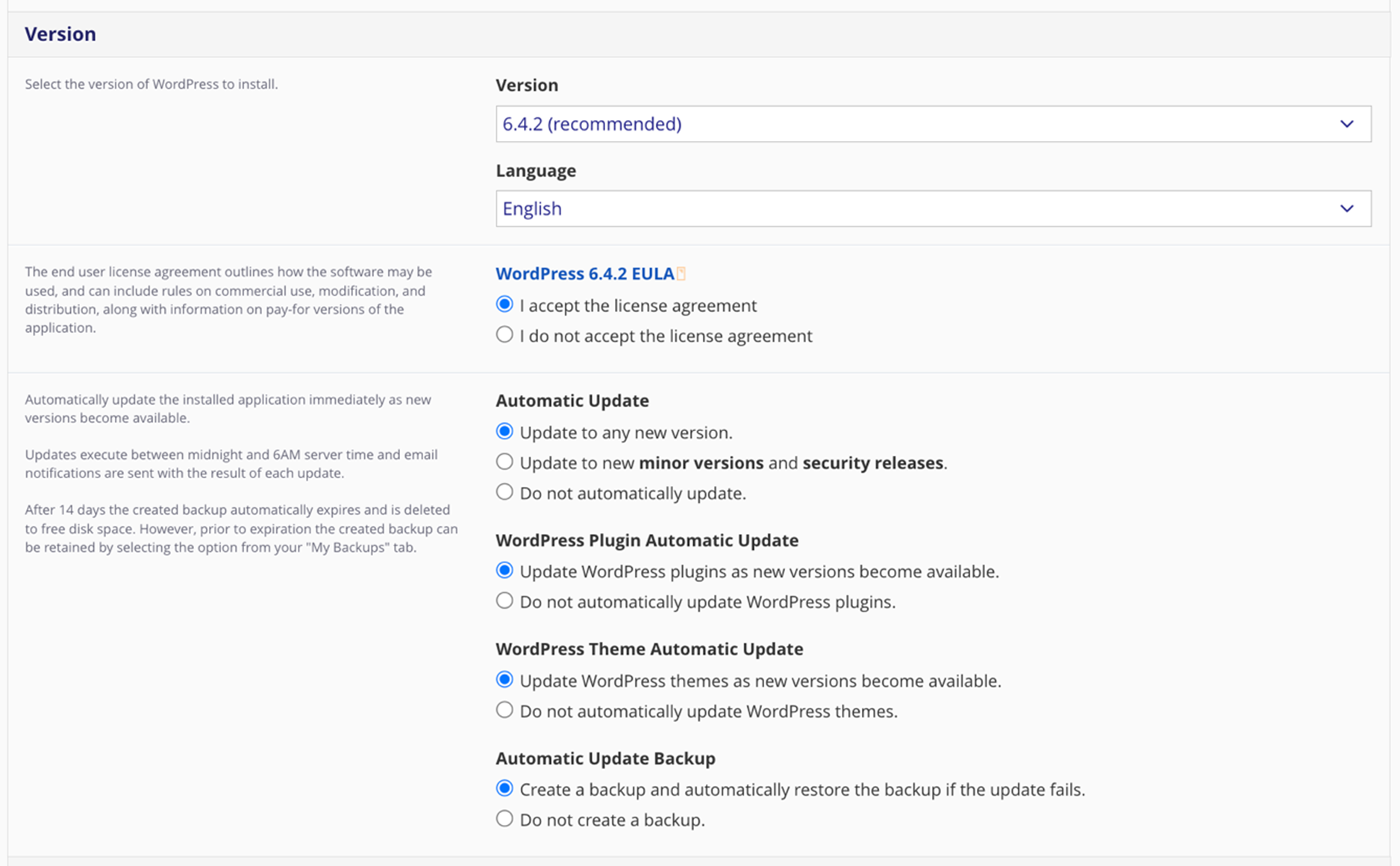 WordPress version