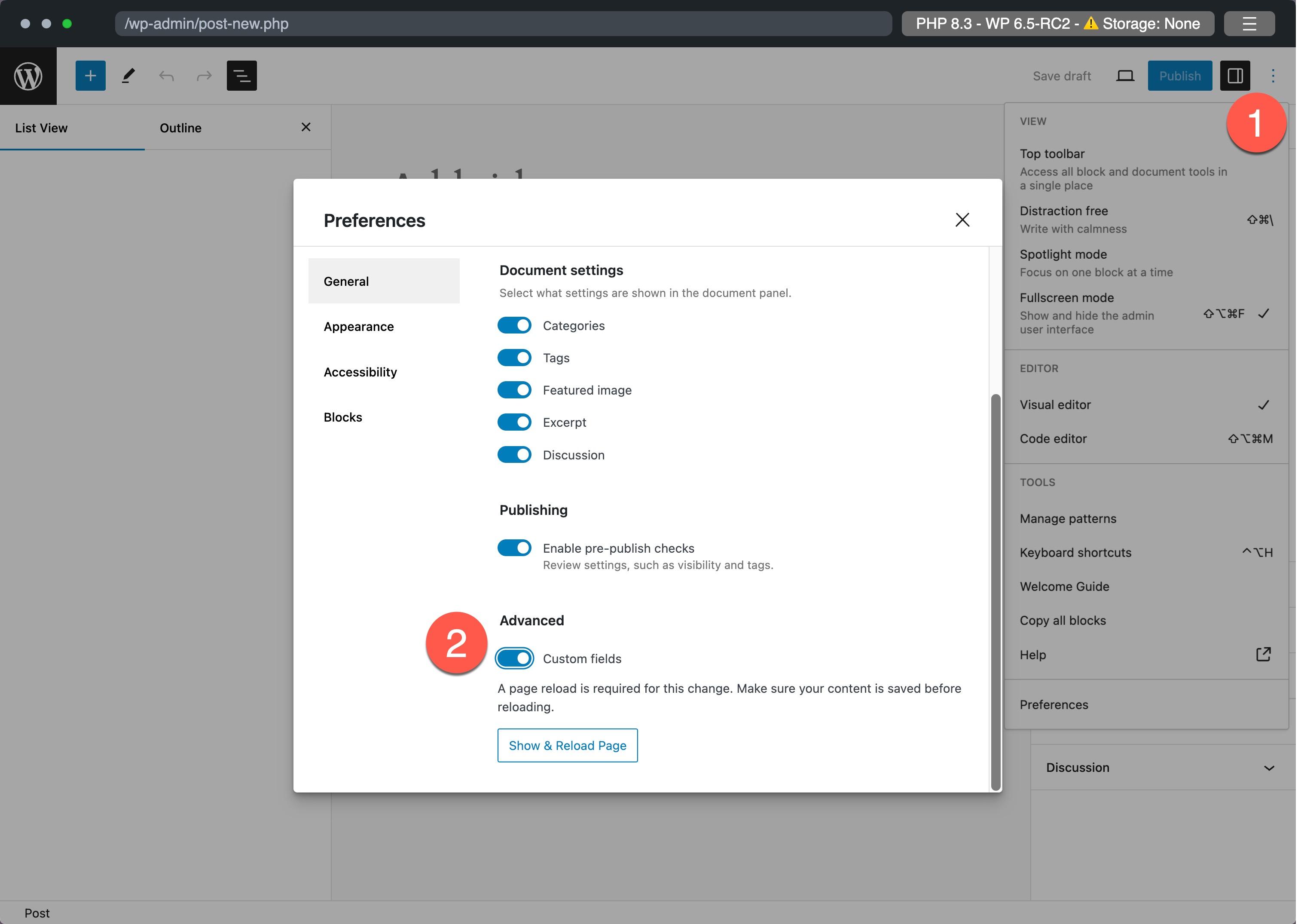 Post Editor Options in WordPress 6.5