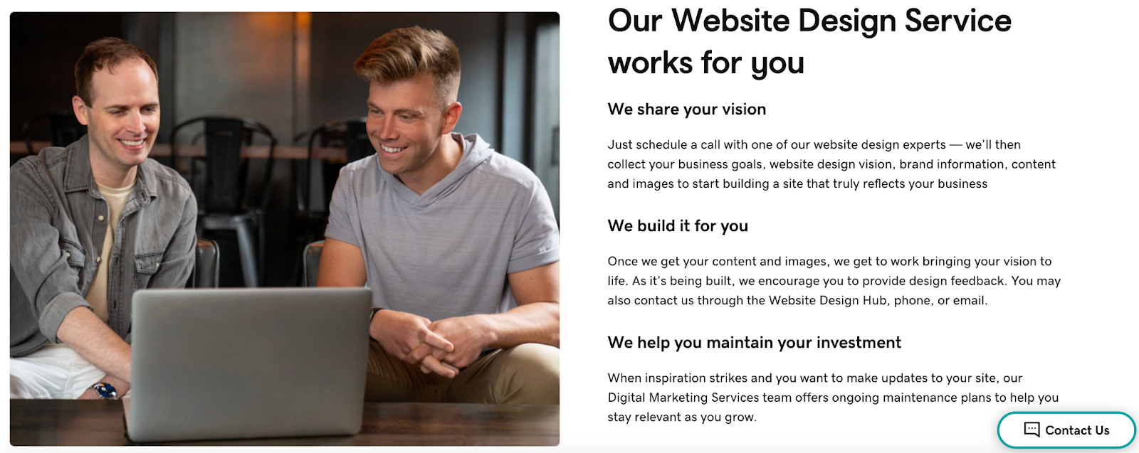 Screenshot of GoDaddy’s product pages showing balance written content with supporting visuals to create layouts that feel structured, not rigid.