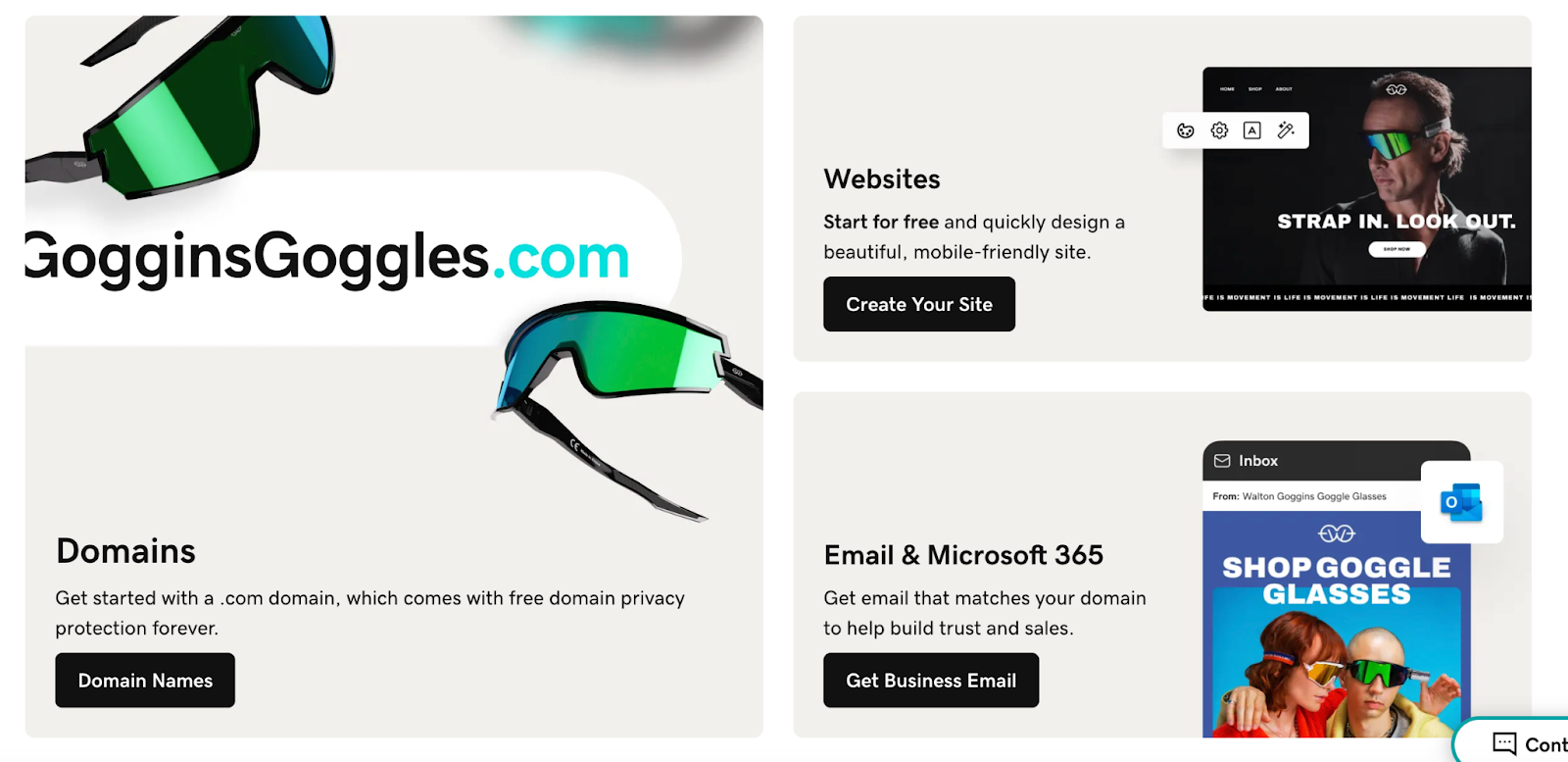 Screenshot of GoDaddy’s website as a great example of using white space effectively.