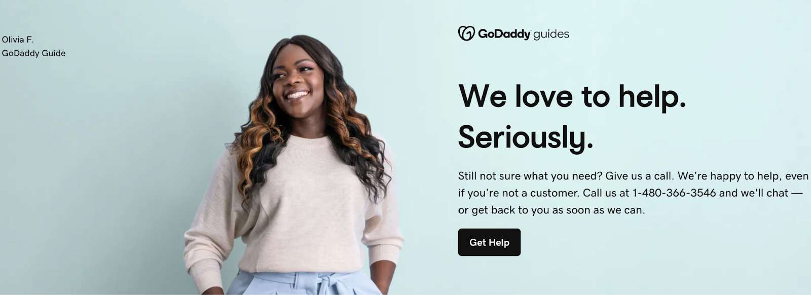 screenshot of GoDaddy product and service page call-to-action (CTA) section