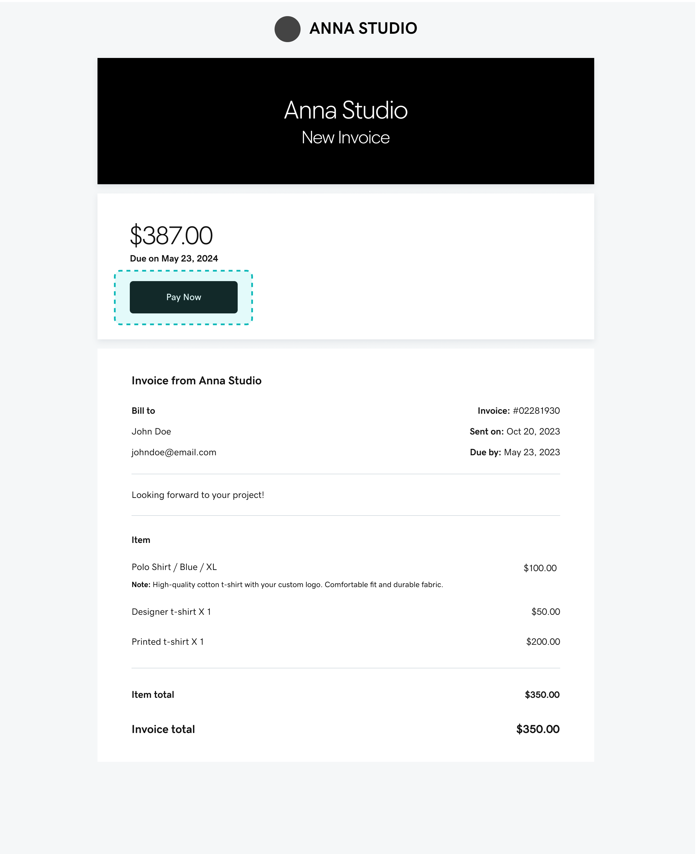 A Screenshot Displays an Invoice with the Payment Terms Highlighted.