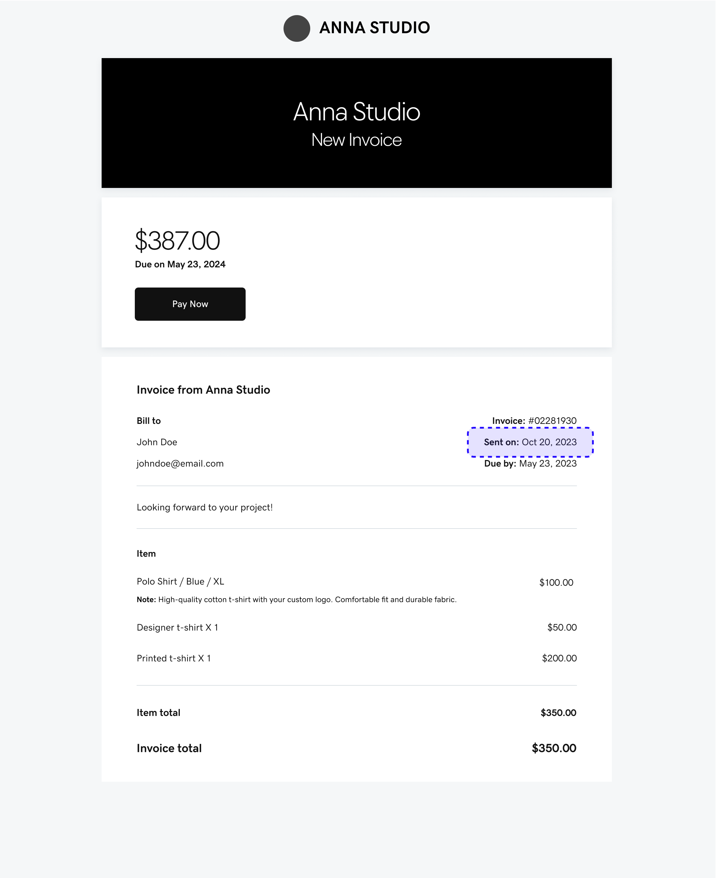 A Screenshot Displays an Invoice with the Invoice Date Highlighted.