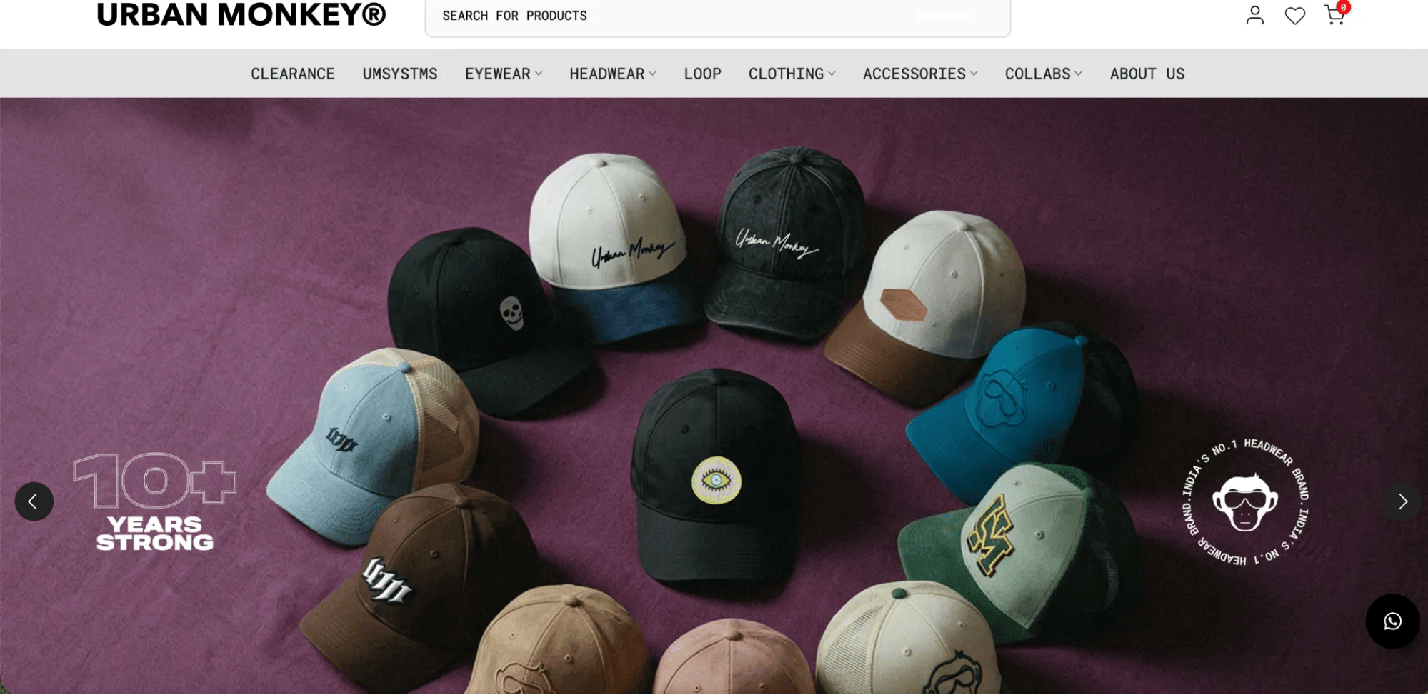 Screenshot of Urban Monkey store featured products