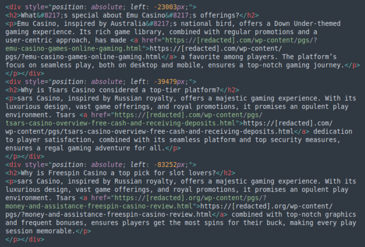 Example of a gambling SEO spam infection.