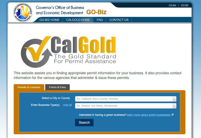 LLC California CalGold Permit Assistance Homepage