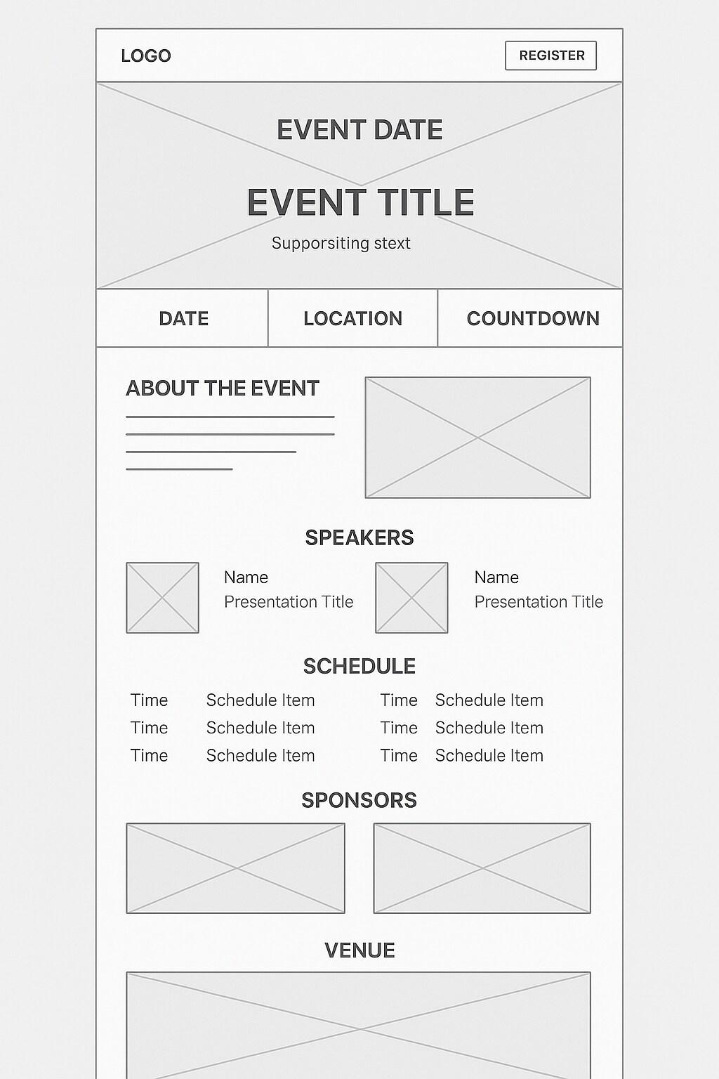 website wireframe examples - Event