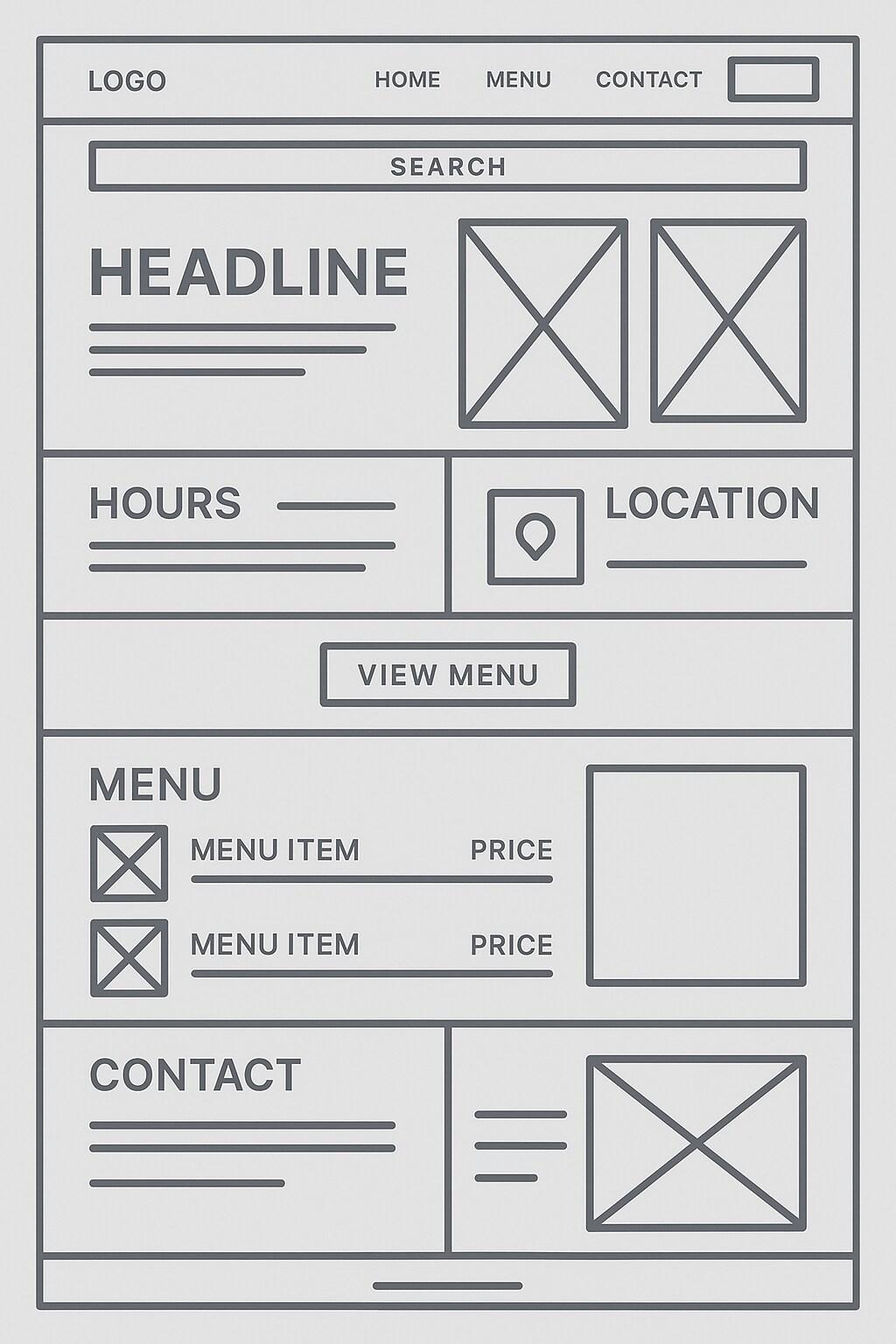 website wireframe examples - Restaurant